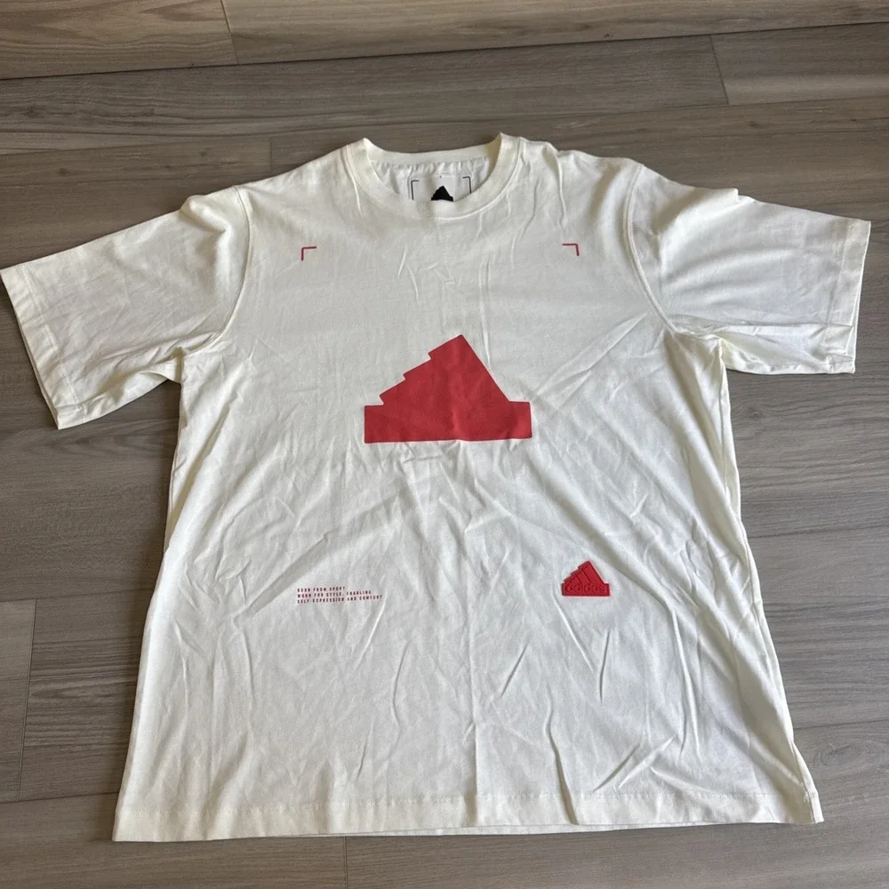 Men's adidas SS22 Geometry Pattern Printing Jade White Shirt Size Medium